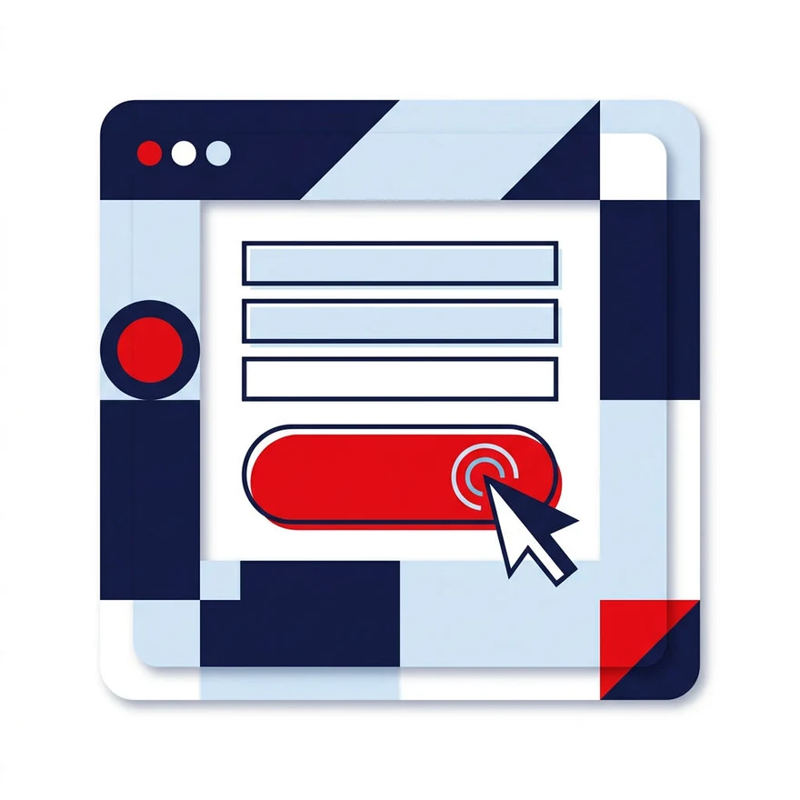 Landing page pod konwersję z formularzem i przyciskiem CTA, ilustracja