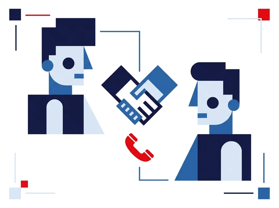Bezpośrednia rozmowa z zespołem, uścisk dłoni dwóch osób, ilustracja