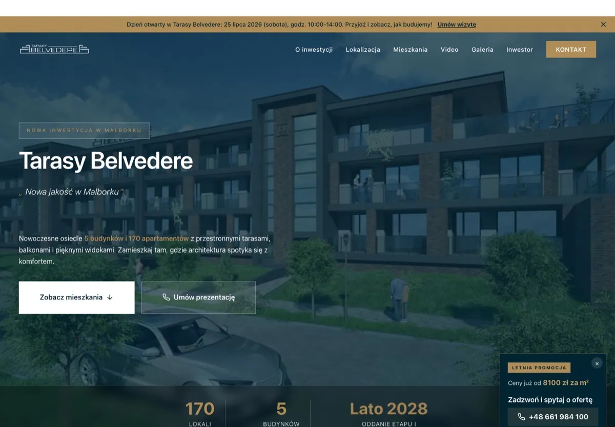 Strona internetowa inwestycji deweloperskiej: Tarasy Belvedere