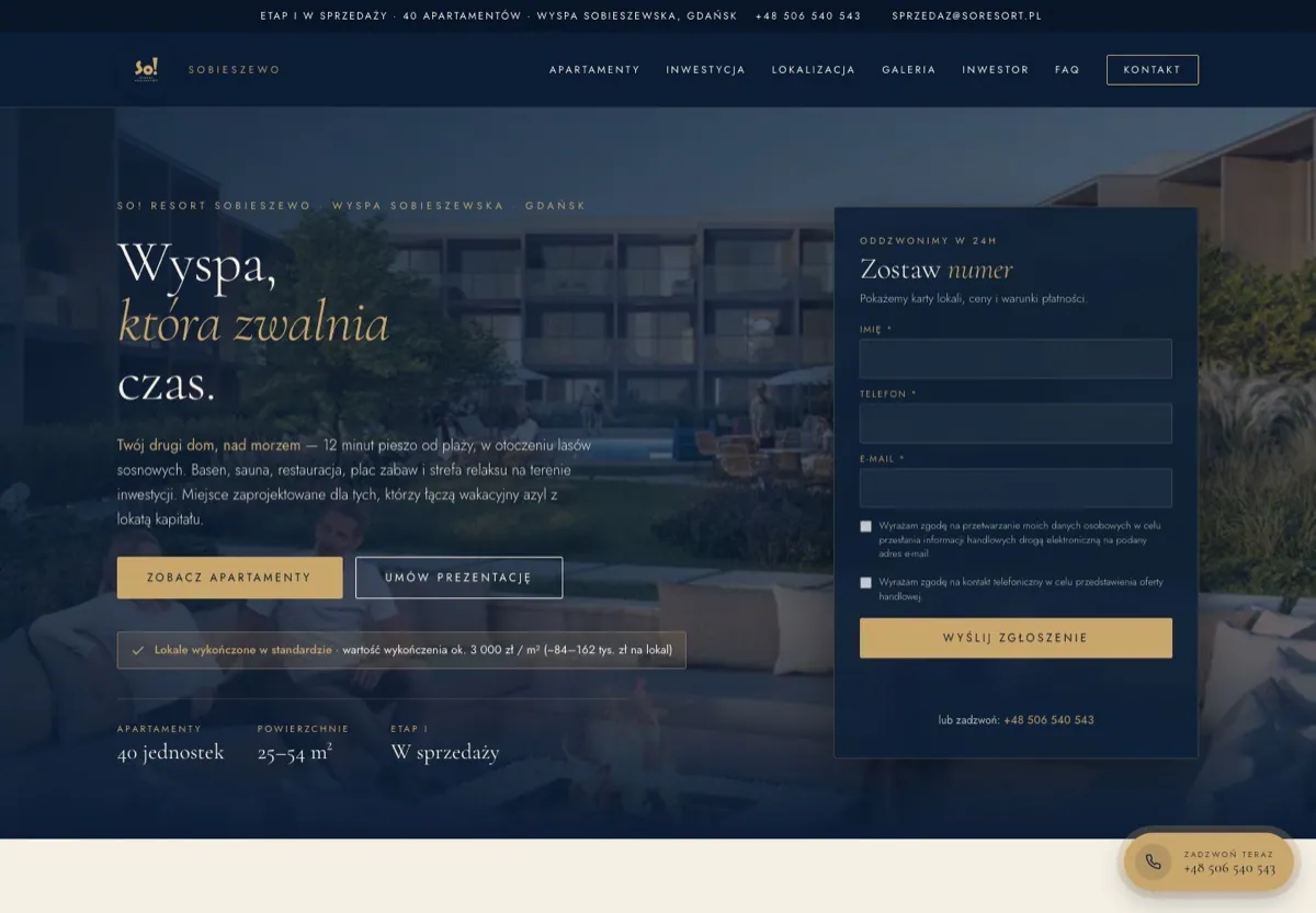 Strona internetowa inwestycji deweloperskiej: SO Resort