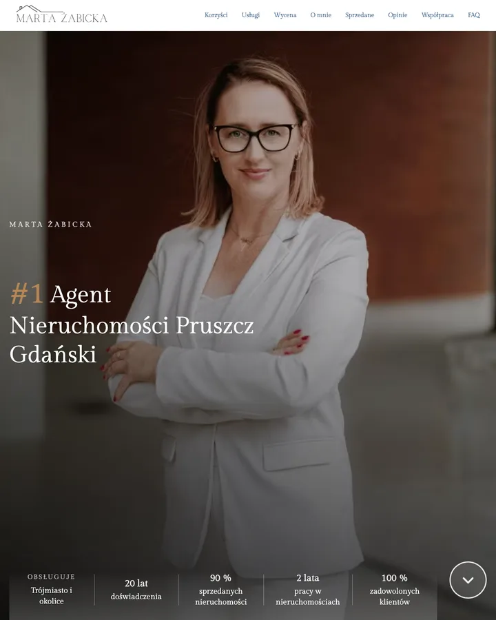 Landing page agentki nieruchomości Marty Żabickiej, Pruszcz Gdański