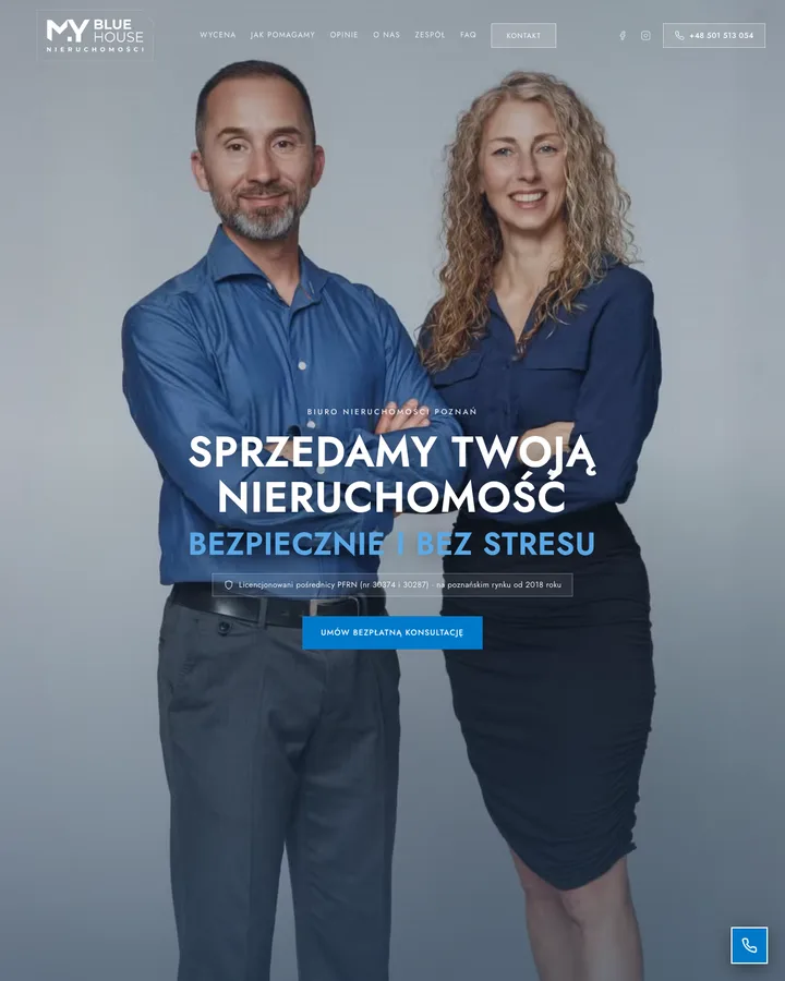 Landing page kampanii leadowej My Blue House, sprzedaż nieruchomości Poznań