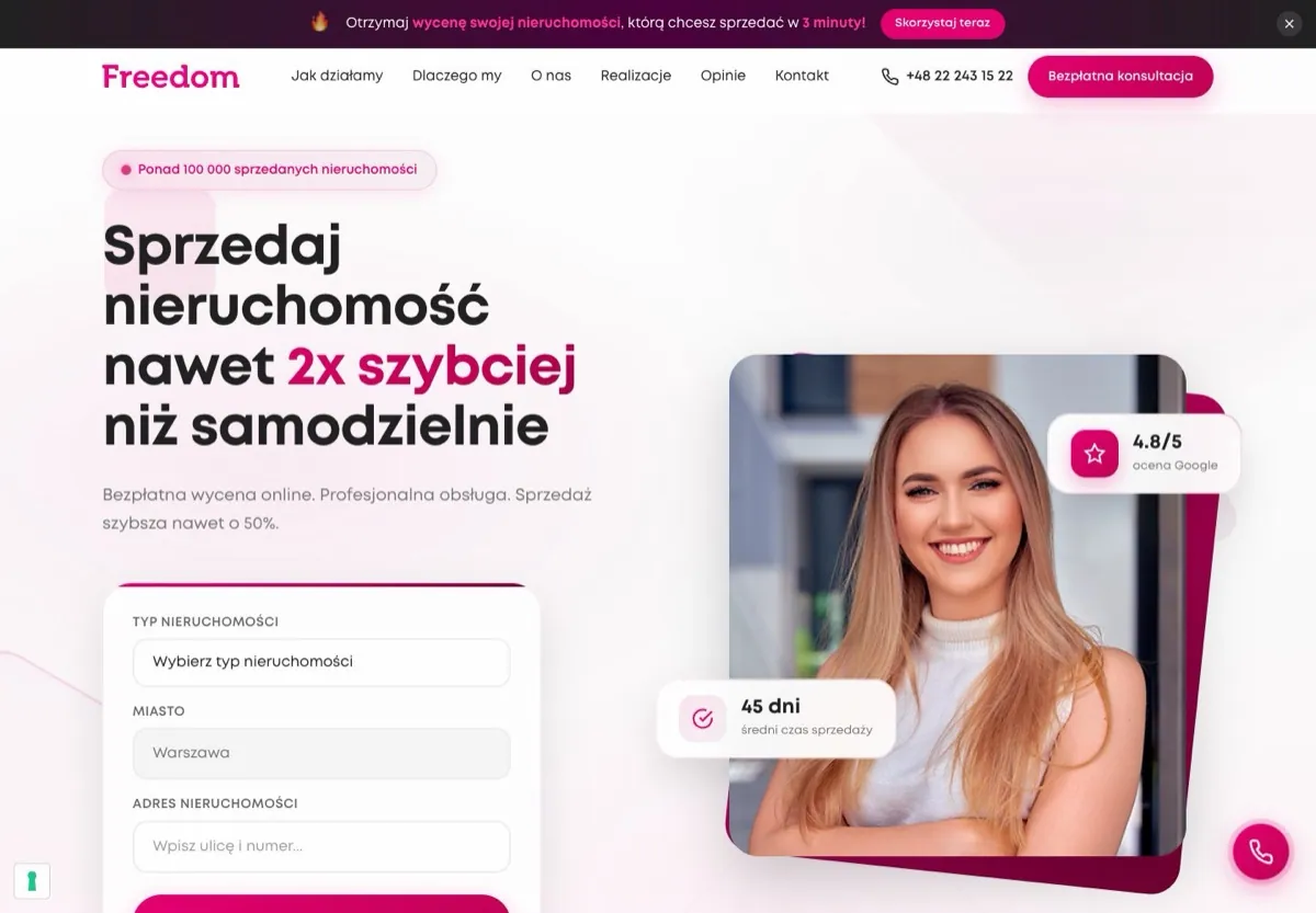 Strona internetowa biura nieruchomości: Freedom Nieruchomości