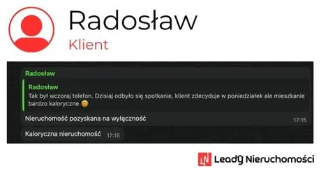 Opinia klienta Leady Nieruchomości, rozmowa WhatsApp o wynikach kampanii
