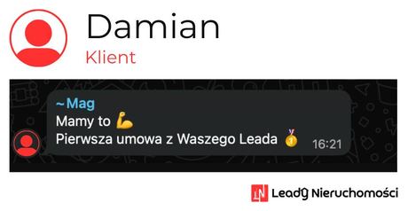 Opinia klienta Leady Nieruchomości, rozmowa WhatsApp o wynikach kampanii