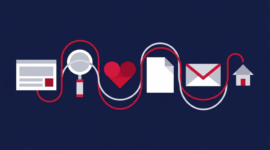 Pięć kanałów marketingu internetowego połączonych z domem, ilustracja