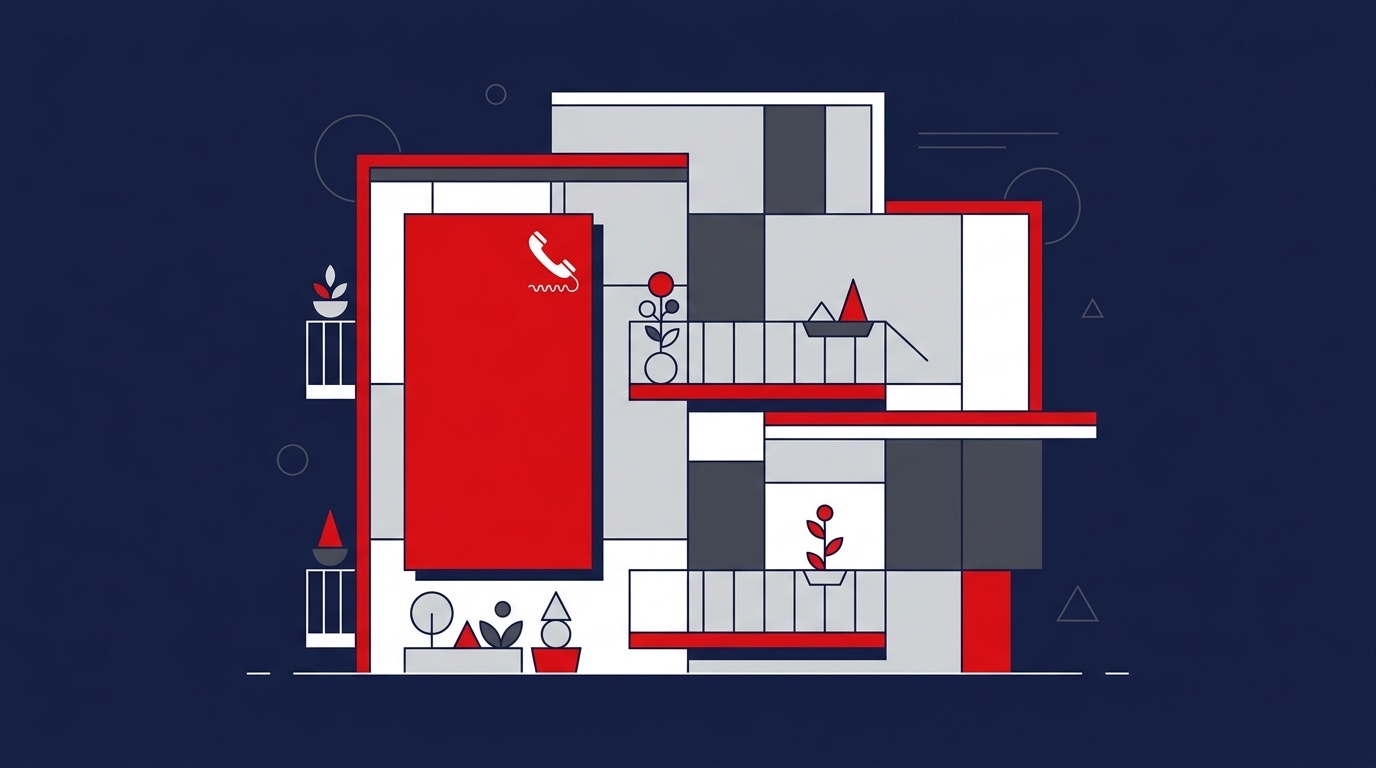 Baner sprzedam mieszkanie zawieszony na balkonie bloku, ilustracja