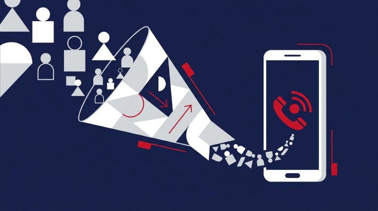 Generowanie leadów: lejek marketingowy zamieniający odbiorców w telefony od klientów, ilustracja