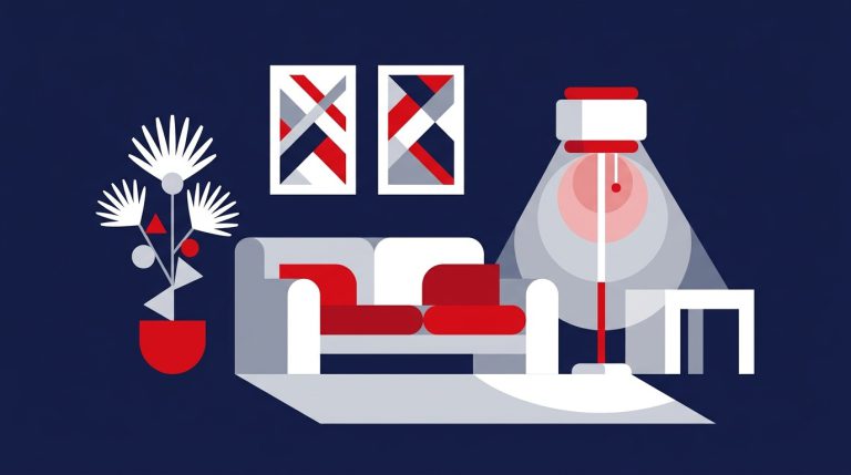 Home staging: wystylizowany salon przygotowany do sprzedaży mieszkania, ilustracja